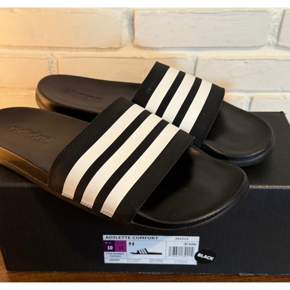 Adidas Adilette Comfort Slides Black White Mens 10 Womens 11 Sandal Pool Slides